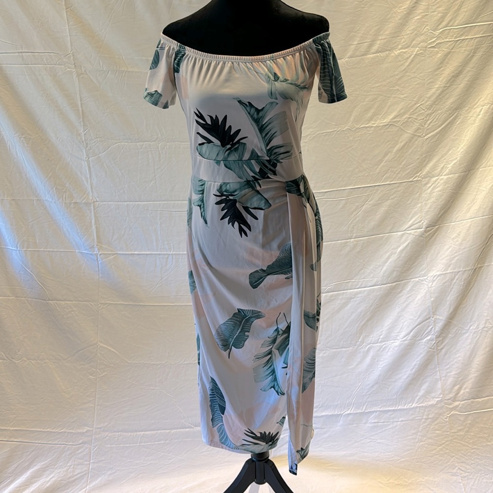 Sidefeel Off The Shoulder Floral Print Ruched Bodycon High Slit Dress